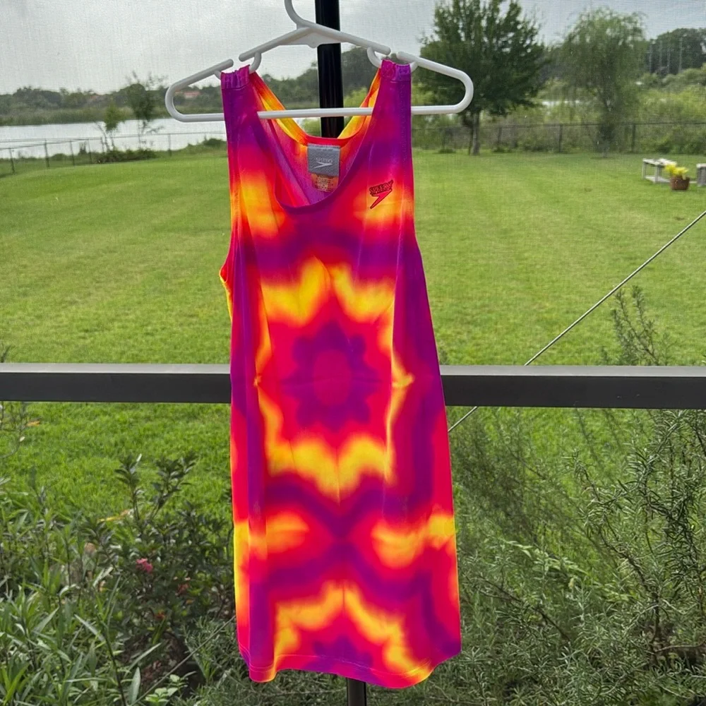 Speedo Summer Classics Tie Dye Pink Orange swim cover up dress small (6)
